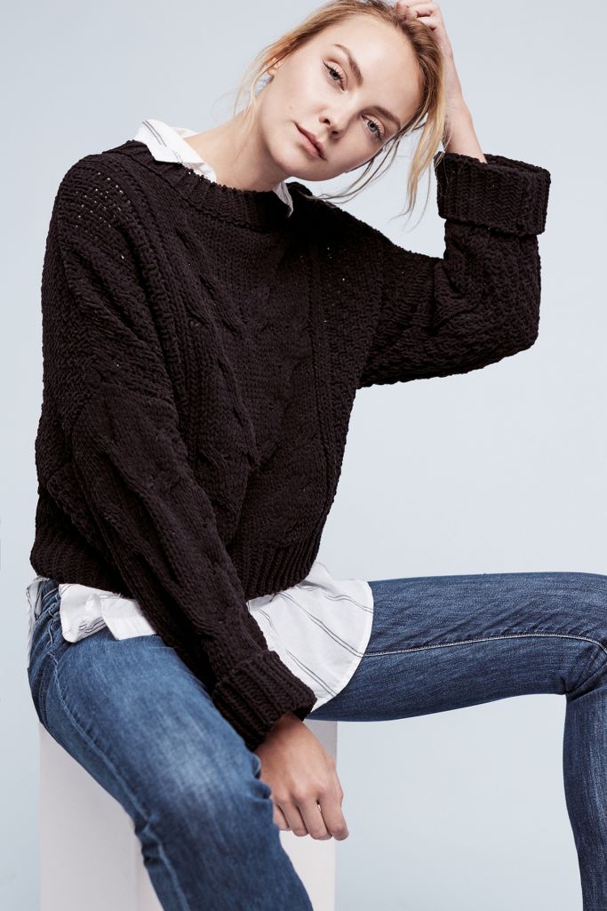 Cropped & Cabled Sweater | Anthropologie