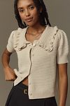 Thumbnail View 1: The Ainsley Ruffle-Collar Cardigan Sweater by Self Contrast: Short-Sleeve Edition