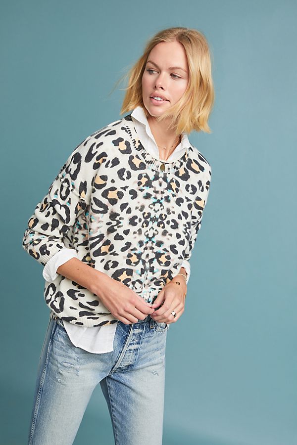 Slide View: 1: Leopard Cashmere Pullover