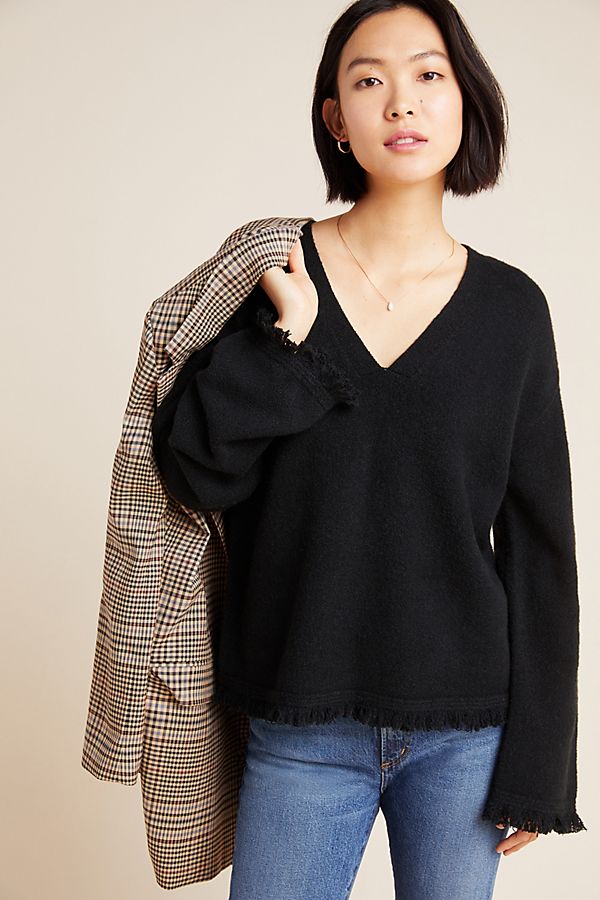 Slide View: 1: Joy Fringed V-Neck Sweater