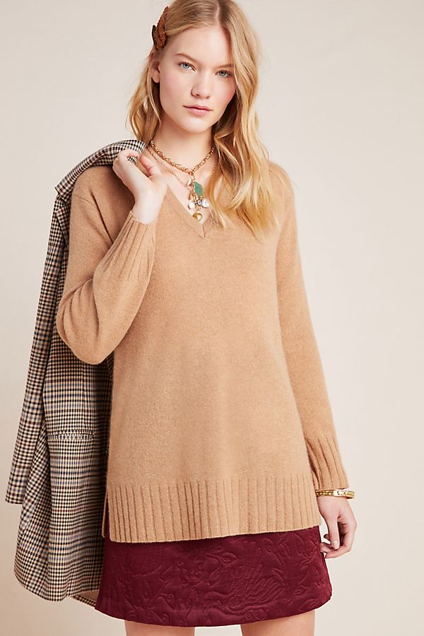 Slide View: 1: Colorblocked Cashmere Tunic Sweater