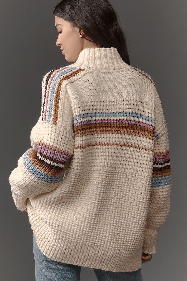 Slide View: 2: Maeve High-Collar Mixed-Stitch Cardigan Sweater