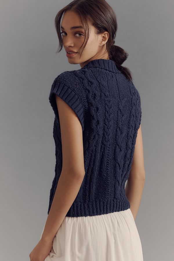 Slide View: 2: Pilcro Collared Cable Cardigan Sweater Vest