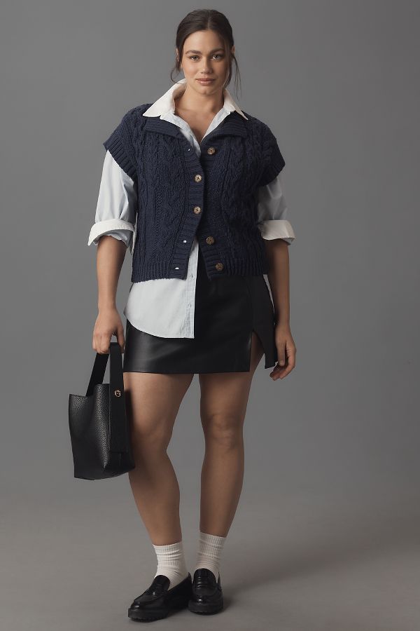 Slide View: 7: Pilcro Collared Cable Cardigan Sweater Vest