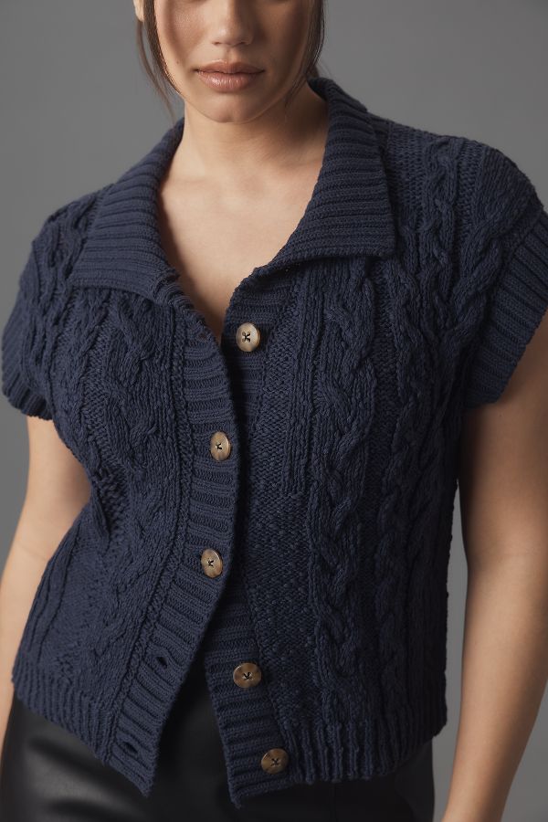 Slide View: 8: Pilcro Collared Cable Cardigan Sweater Vest