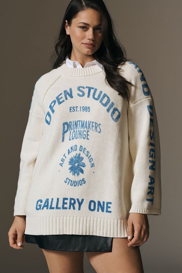 Slide View: 6: Pilcro Graphic Printed Crew-Neck Sweater