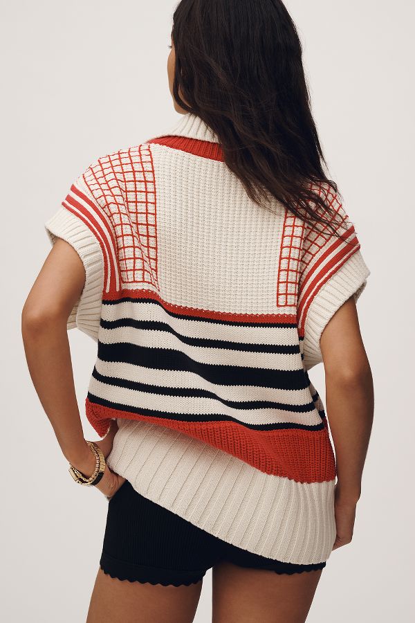 Slide View: 2: Maeve Tennis V-Neck Button-Up Twofer Sweater Vest