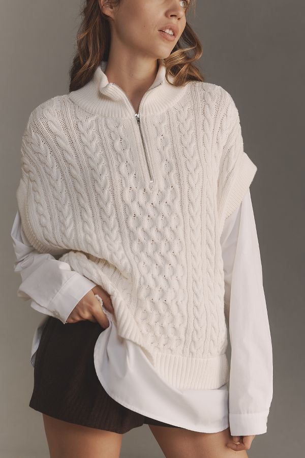 Slide View: 4: Pilcro Chunky Cable-Knit Twofer Sweater