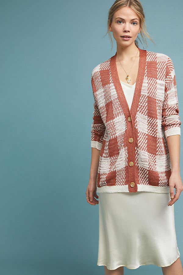 Slide View: 1: Checked Knit Cardigan
