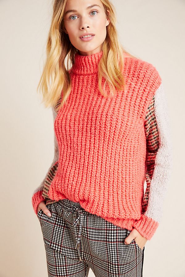 Slide View: 1: Tweed Colorblocked Turtleneck Sweater