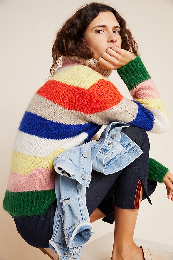 Slide View: 1: Gloria Striped Turtleneck Sweater