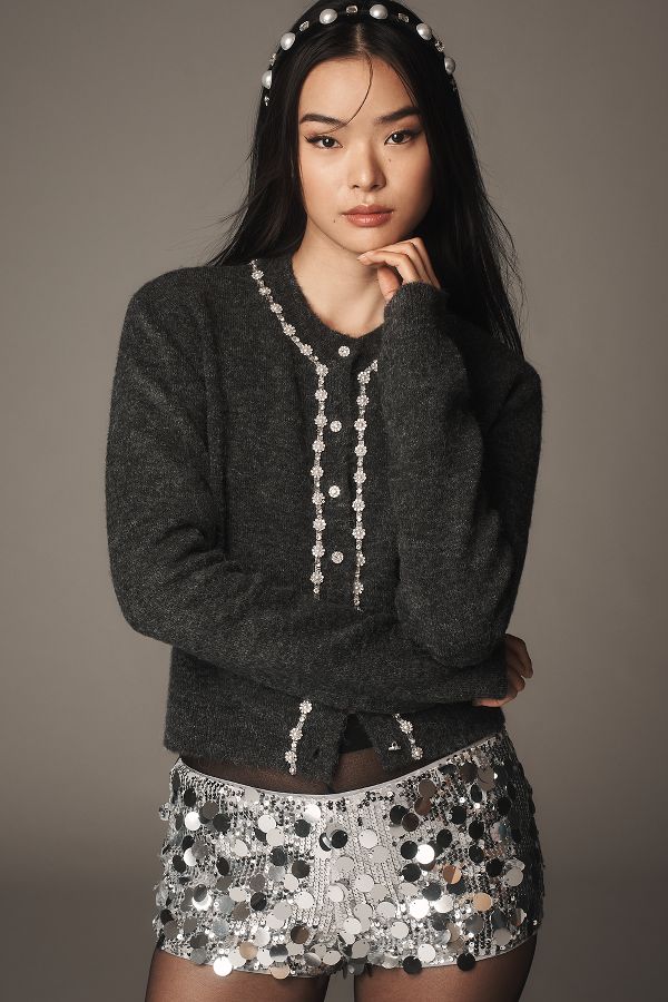 Slide View: 1: Maeve Embellished Crew-Neck Cardigan Sweater