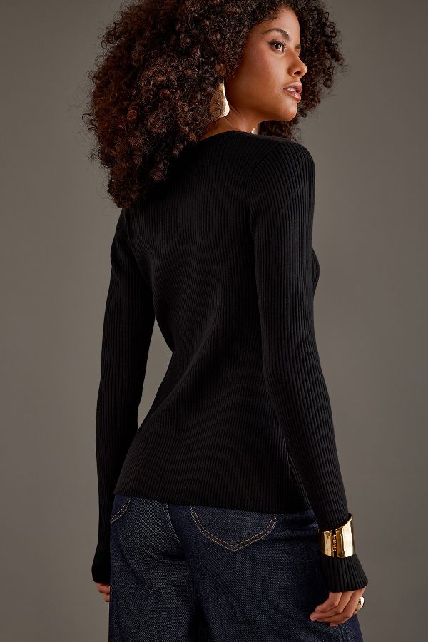 Slide View: 3: By Anthropologie Ribbed Flyaway Split-Front Top