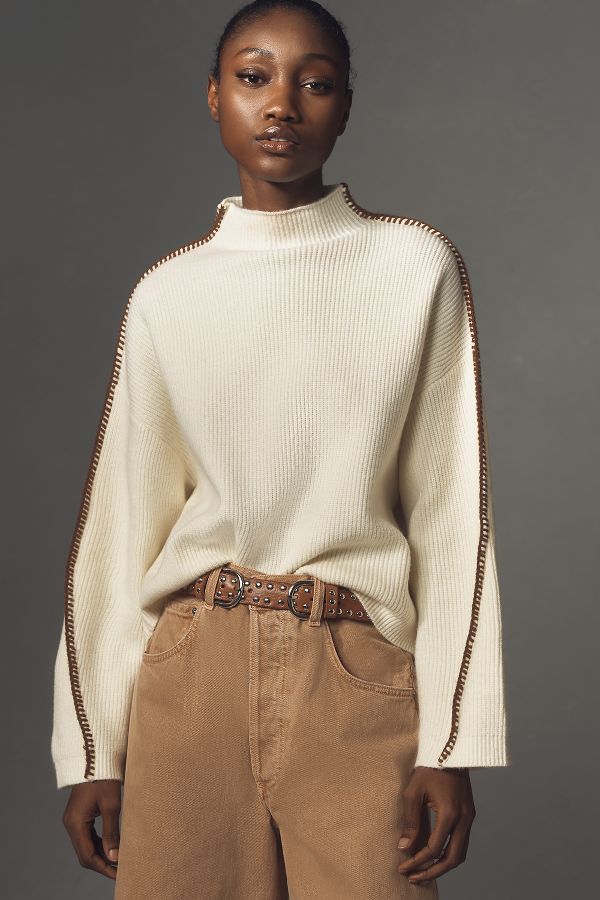 Slide View: 1: By Anthropologie Mock-Neck Whipstitch Sweater