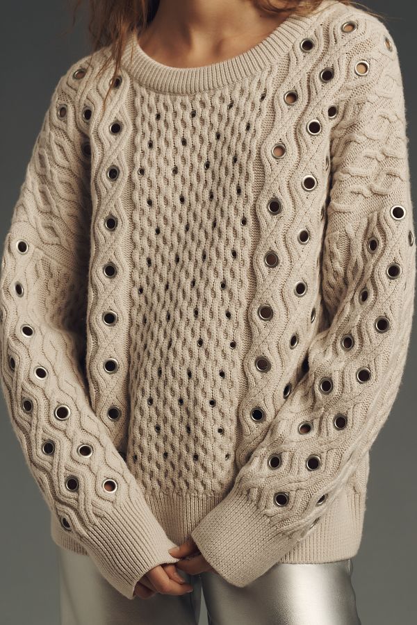 Slide View: 3: rag & bone Kat Cable-Knit Grommet Sweater