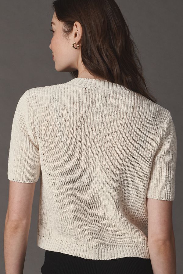 Slide View: 2: Maeve Short-Sleeve Button-Front Cardigan Sweater