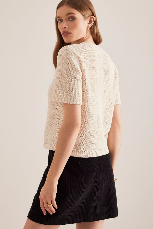 Slide View: 10: Maeve Short-Sleeve Button-Front Cardigan Sweater