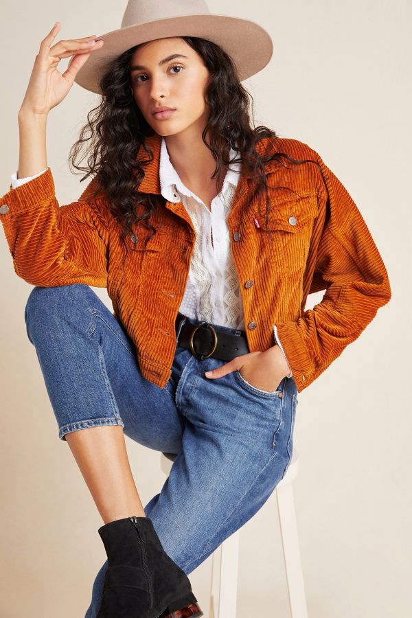 Slide View: 1: Levi's Cropped Corduroy Trucker Jacket