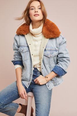 levi jean jacket with wool collar