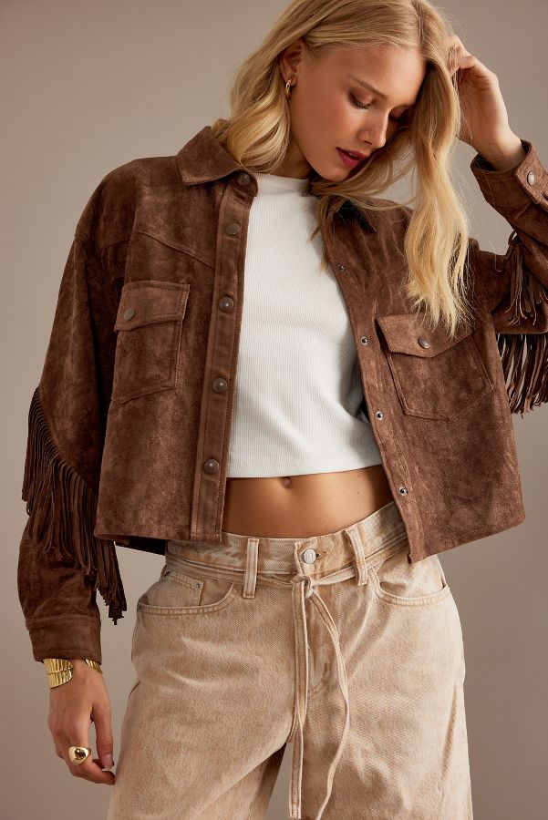 Slide View: 6: BLANKNYC Faux Suede Fringe Jacket