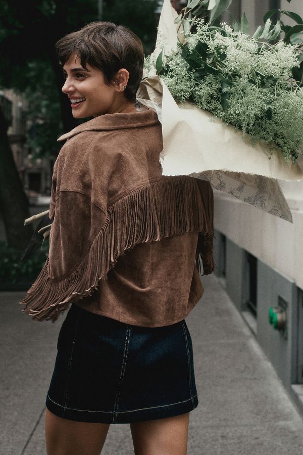 Slide View: 1: BLANKNYC Faux Suede Fringe Jacket