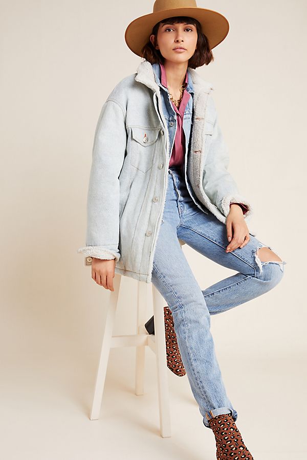 Slide View: 1: 3x1 Reversible Denim Sherpa Jacket