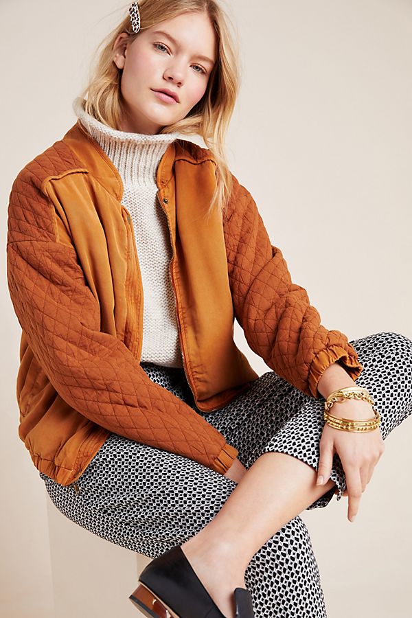 Slide View: 1: Marigold Quilted Bomber Jacket