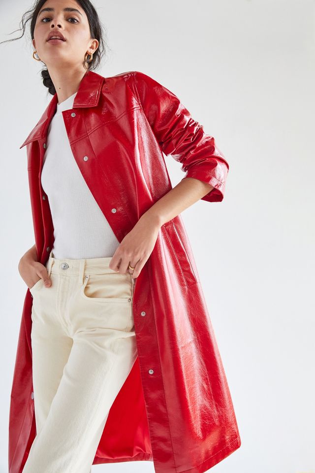 Cherry Faux Leather Trench Coat | Anthropologie