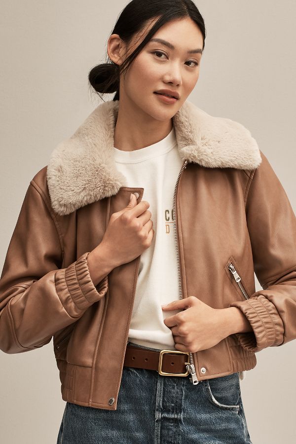 Slide View: 1: Avec Les Filles Faux-Leather Aviator Jacket