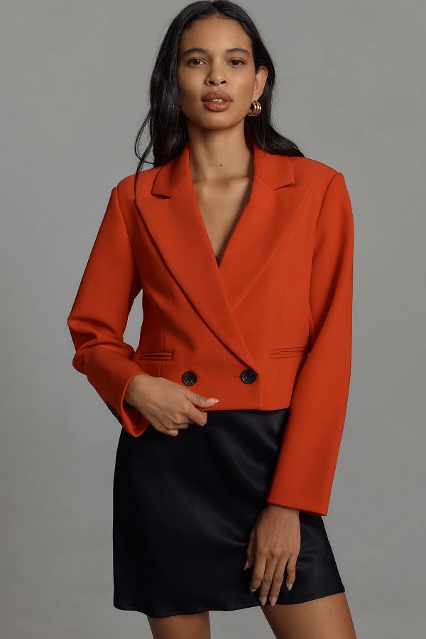 Slide View: 1: Avec Les Filles Cropped Boxy Suit Blazer