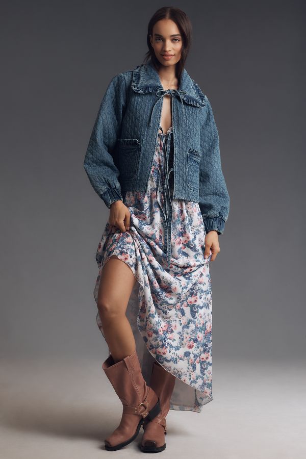 Slide View: 2: The Maura Bow-Tie Denim Jacket by Avec Les Filles