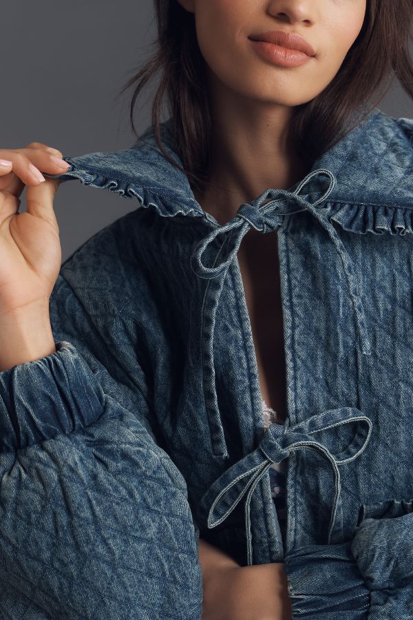 Slide View: 4: The Maura Bow-Tie Denim Jacket by Avec Les Filles