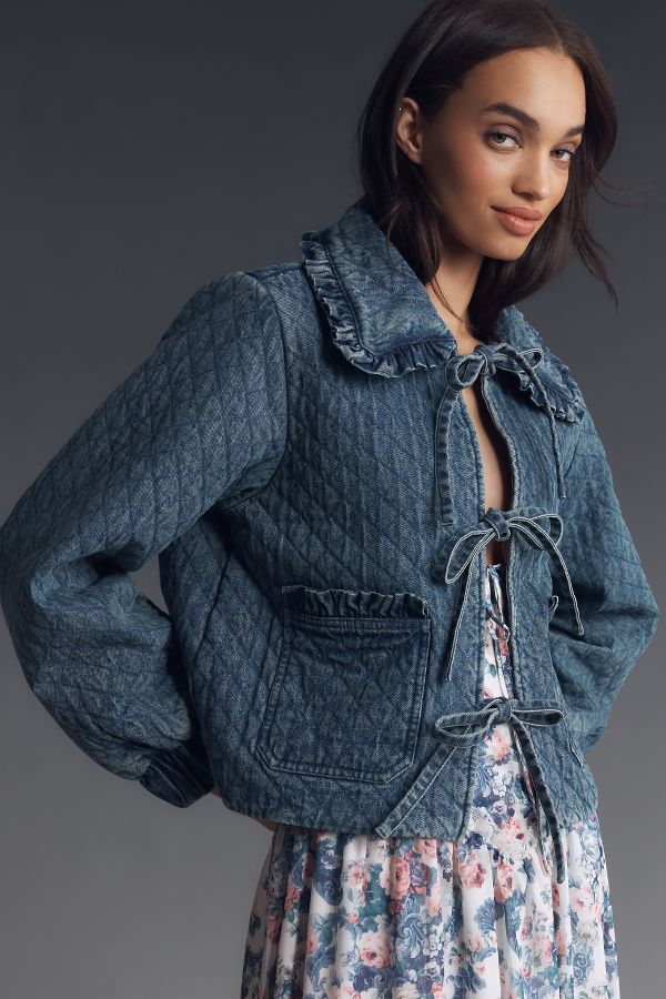 Slide View: 1: The Maura Bow-Tie Denim Jacket by Avec Les Filles