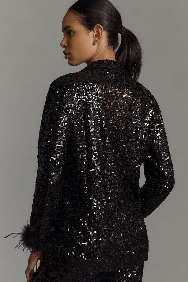 Slide View: 2: Hutch Faux-Feather Sequin Blazer