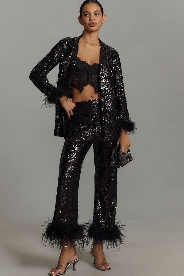 Slide View: 4: Hutch Faux-Feather Sequin Blazer