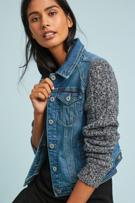 jean jacket with sweater sleeves