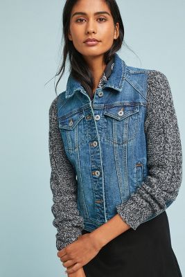 denim jacket with sweater sleeves