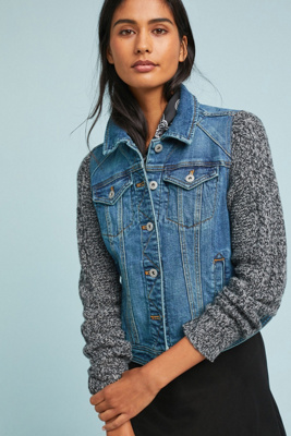 jean jacket with sweater sleeves