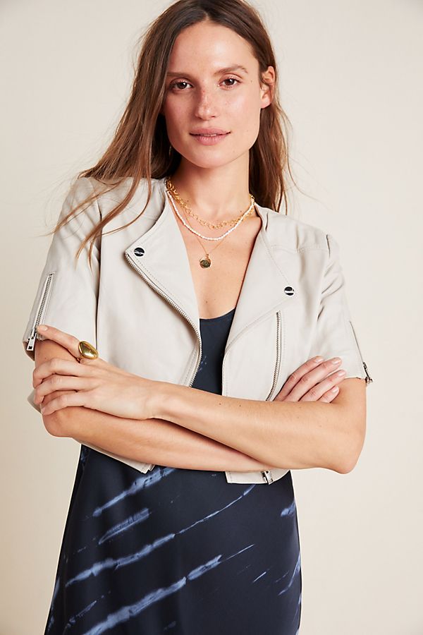 Slide View: 1: Lamarque Kirsi Cropped Leather Moto Jacket