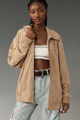 Lamarque Caden Oversized Suede Bomber Jacket