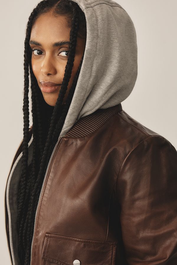 Slide View: 3: Lamarque Candace Leather Bomber Jacket