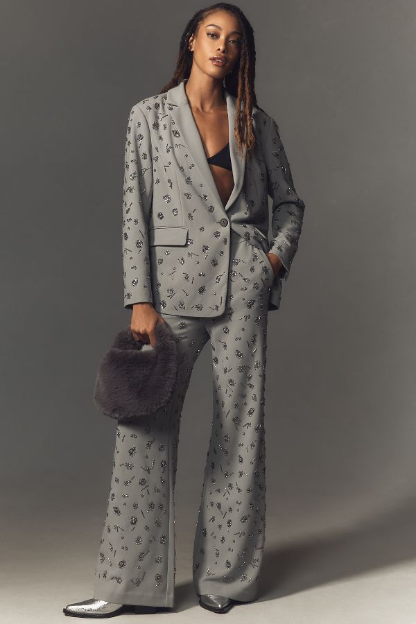 Slide View: 3: Maeve Beaded Single-Breasted Blazer