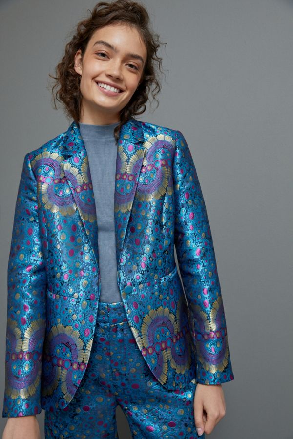 Maeve Alessandra Jacquard Shimmer Blazer Anthropologie UK
