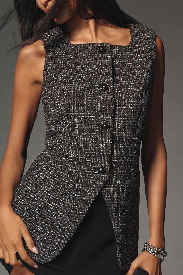 Slide View: 2: Maeve Square-Neck Tweed Vest