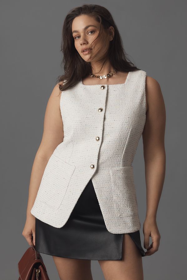 Slide View: 5: Maeve Square-Neck Tweed Vest