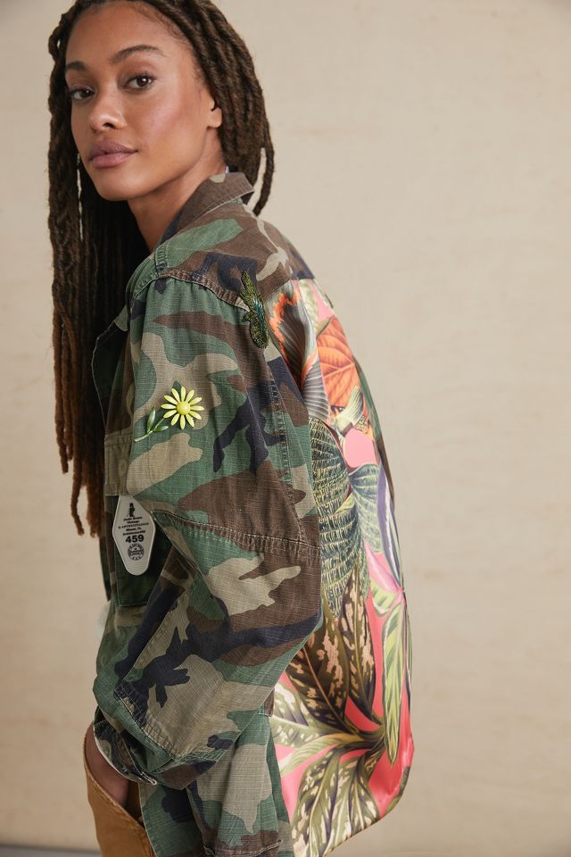 Josie Bruno Vintage Hibiscus Silk-Back Camo Jacket | Anthropologie