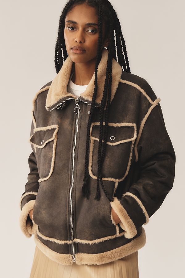 Slide View: 2: NVLT Shearling Biker Jacket