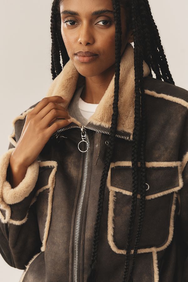 Slide View: 1: NVLT Shearling Biker Jacket