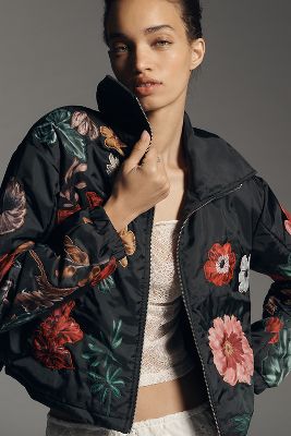 By Anthropologie Floral Bomber Jacket