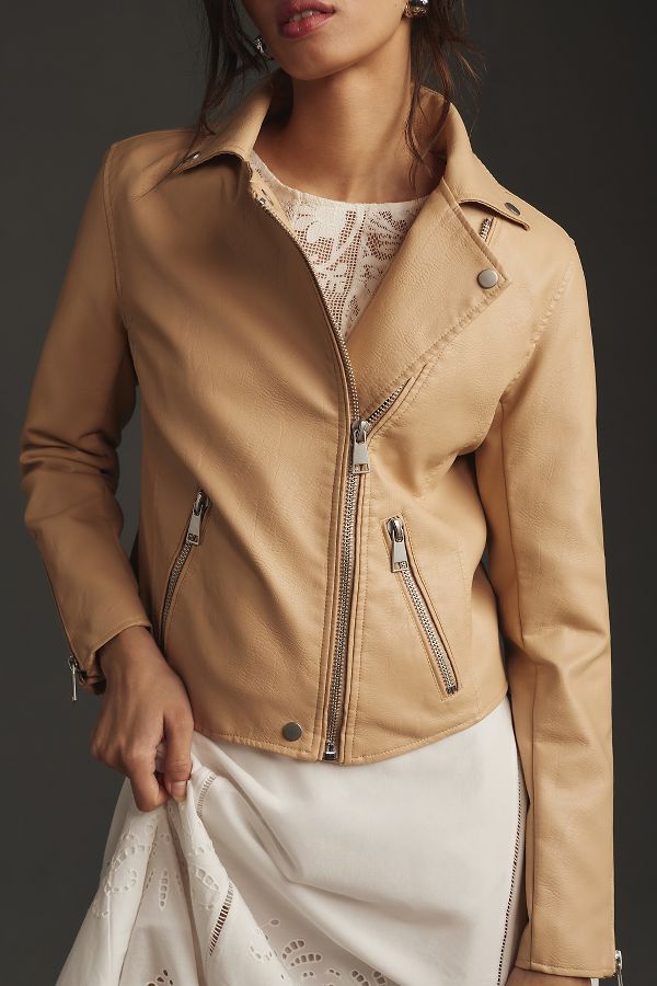 Slide View: 3: The Saige Faux-Leather Moto Jacket